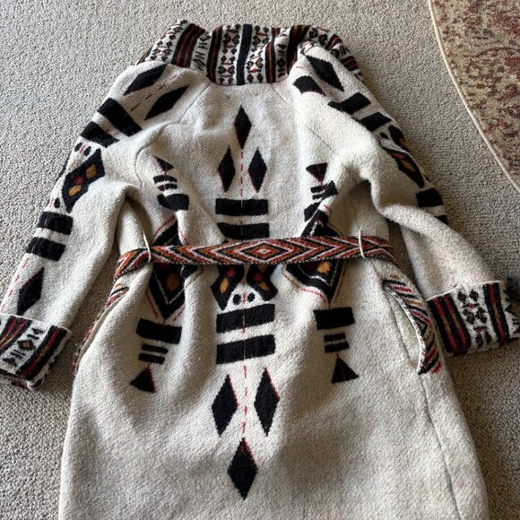 Zara Knitwear Aztec Belted Cardigan Sweater S | Southwestern Boho Cozy - Picture 7 of 9